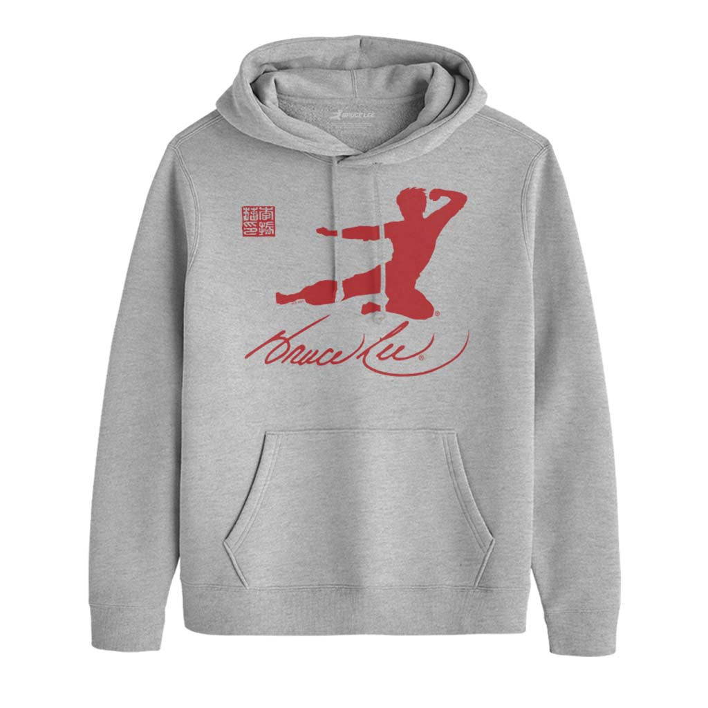 Bruce Lee Kung Fu Kick Red Print Men's Hooded Sweatshirt product image 1