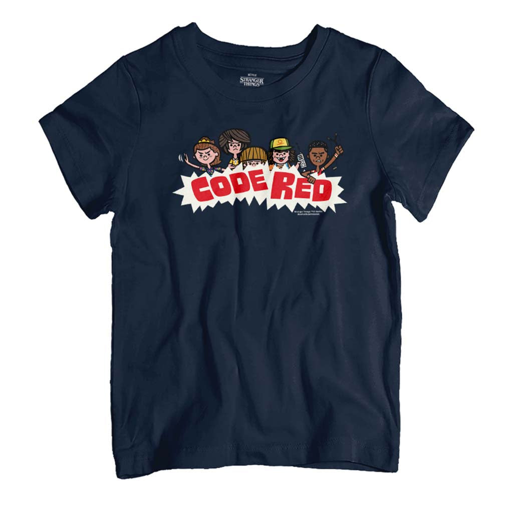 Stranger Things Cartoon Dustin & Co Code Red Kid's T-Shirt product image 1
