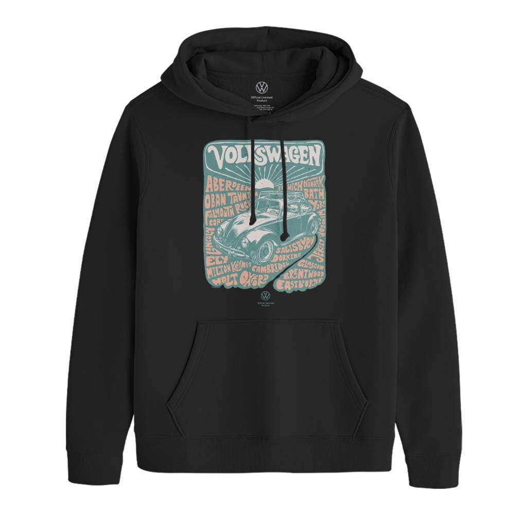 Volkswagen Beetle 70s Retro British Towns Cities Poster Men's Hooded Sweatshirt