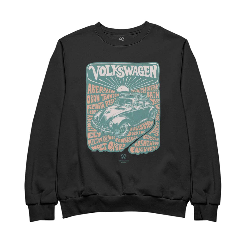 Volkswagen Beetle 70s Retro British Towns Cities Poster Men's Sweatshirt